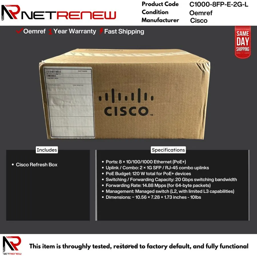 Коммутатор Cisco C1000-8FP-E-2G-L 8-Port Gigabit PoE+ 120W Managed Switch 2x SFP