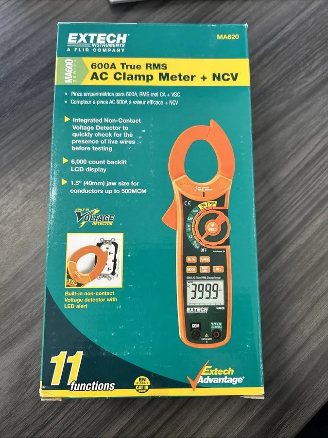 Тестер Extech MA620 600A True RMS clamp meter w/ integrated non-contact voltage  — фото лота 1