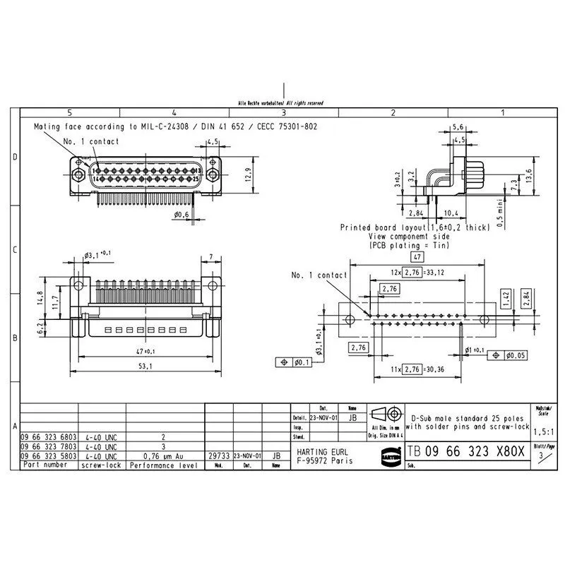 Разъём HARTING Male Connector 09663237803 25-pin