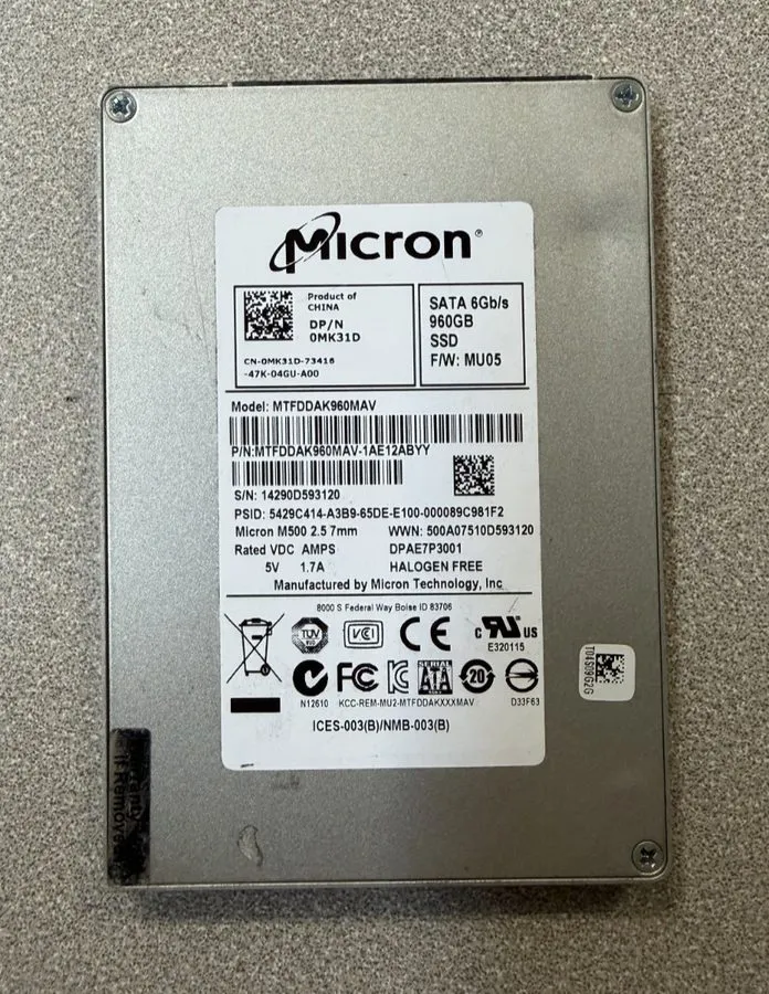 SSD-накопитель Micron M500 2.5" SSD 960GB SATA 6Gb/s SED MTFDDAK960MAV 95% Healt