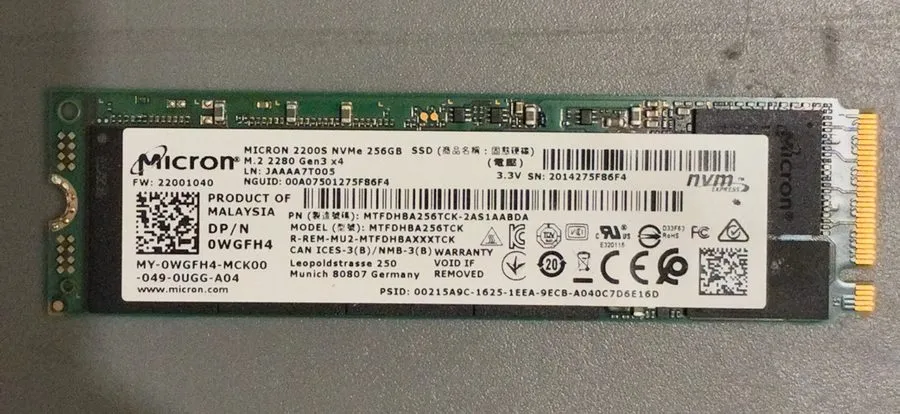 SSD-накопитель Micron 2200S 256GB M.2 2280 NVMe PCIe Gen3 x4 SSD MTFDHBA256TCK