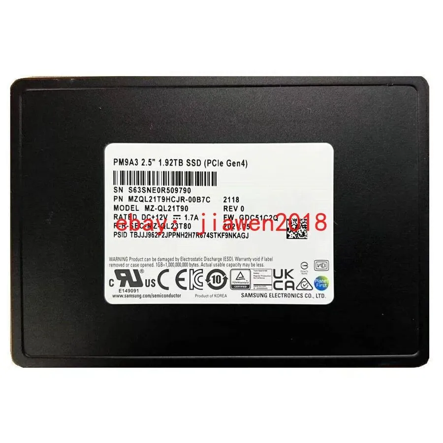 SSD-накопитель Samsung PM9A3 1.92TB U.2 SSD PCIE 4.0 NVME MZ-QL21T90 MZQL21T9HCJ