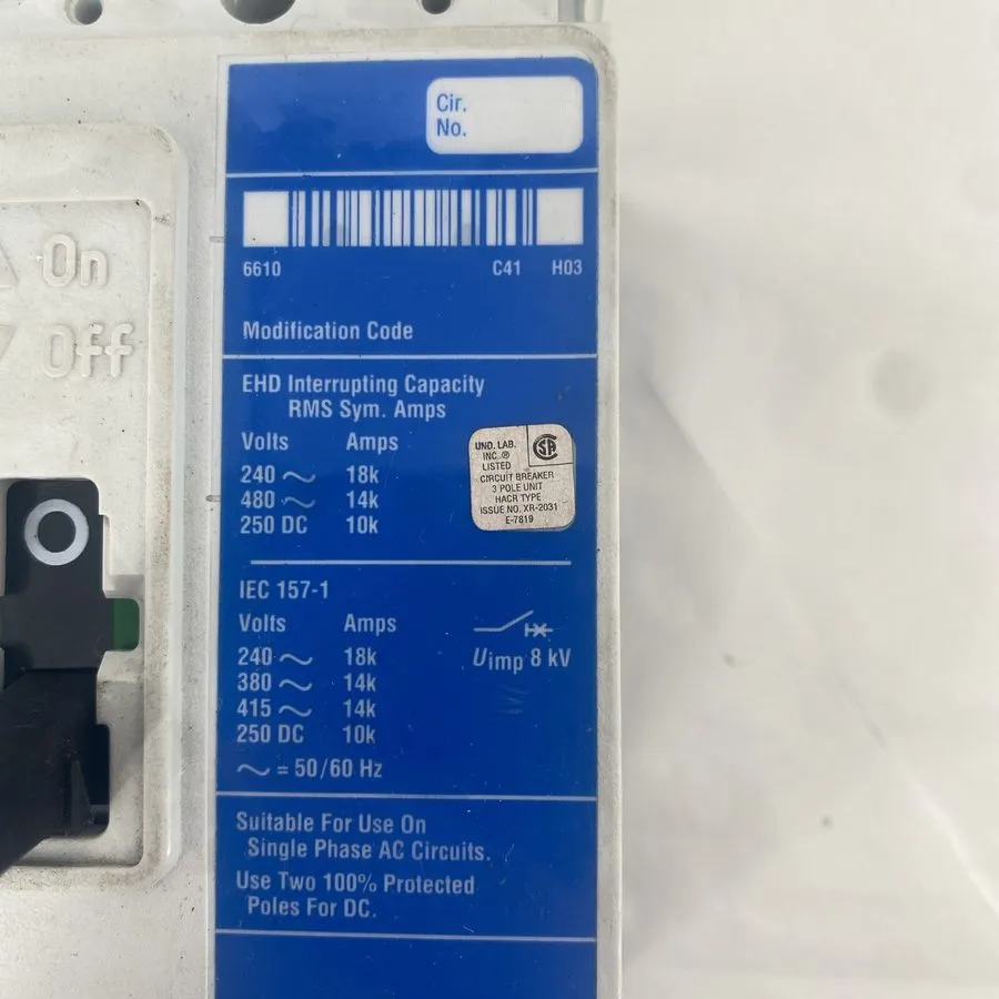 Автоматический выключатель Eaton Cutler-Hammer EHD3020L EHD 14k Series C 20A 480 — фото лота 2
