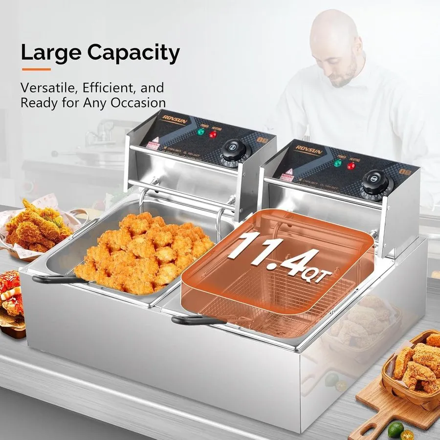Фритюрница 22.8QT/21.6L Electric Deep Fryer Commercial Deep Fryer W/ Baskets Lid — фото лота 1