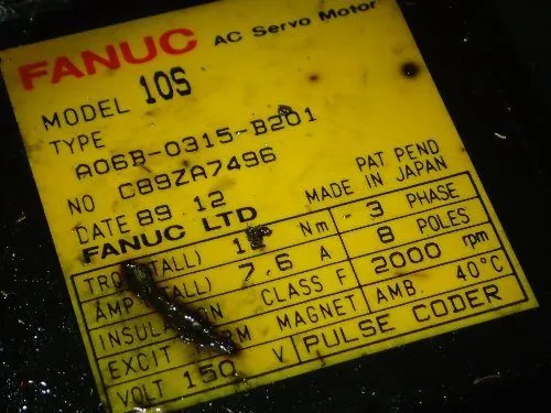 Серводвигатель Fanuc 10S/2000 7.6A AC Servo Motor A06B-0315-B201 — фото лота 1