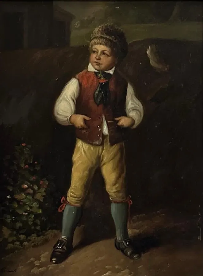 Плата L Knaus (1829-1910) : Proud Peasant Boy Oil On Board signed — фото лота 1