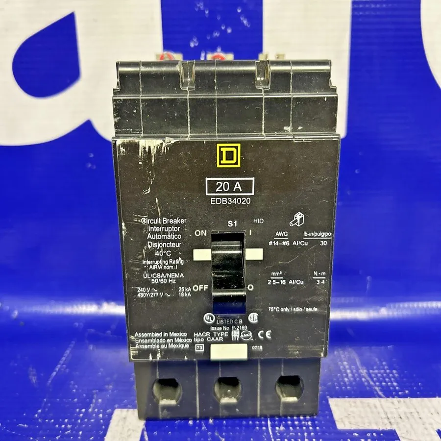 Автоматический выключатель SQUARE D EDB34020, 3P, 20A, 480V, BOLT-ON CIRCUIT BRE