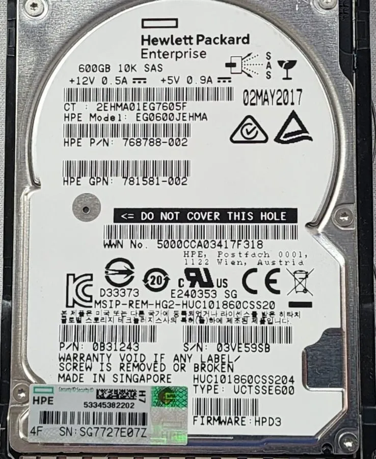 Жёсткий диск HPE 781577-001 600GB 12G SAS 10K 2.5in SC ENT HDD 100% Health