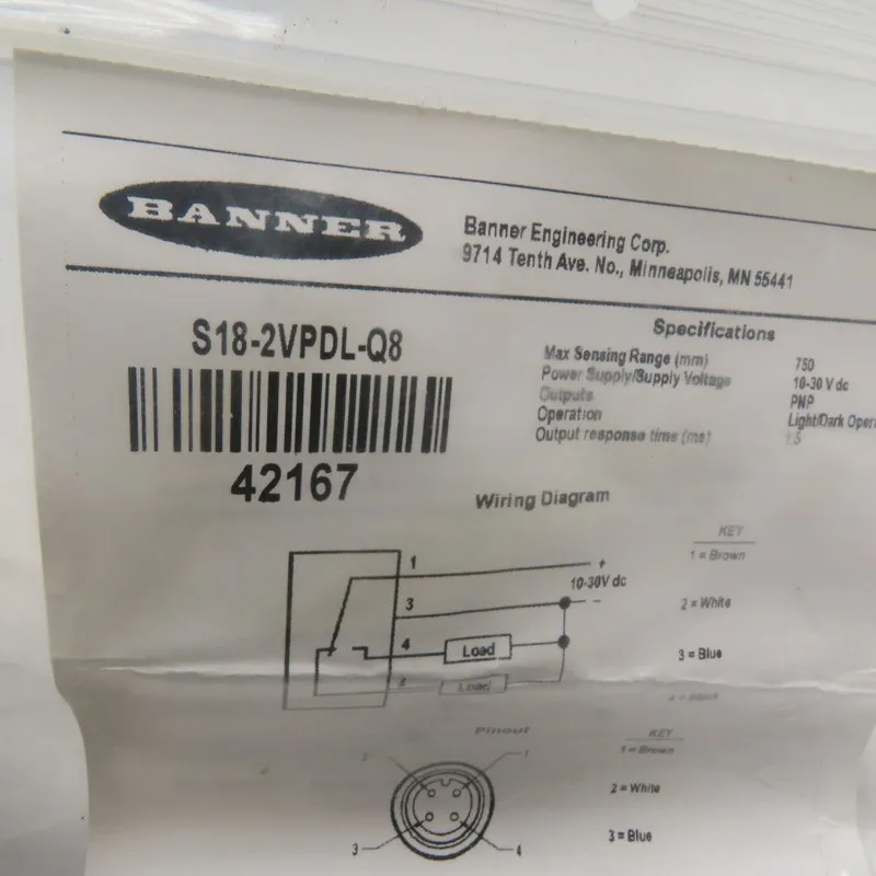 Фотоэлектрический датчик Banner S18-2VPDL-Q8 Diffuse Photoelectric Sensor 10-30V