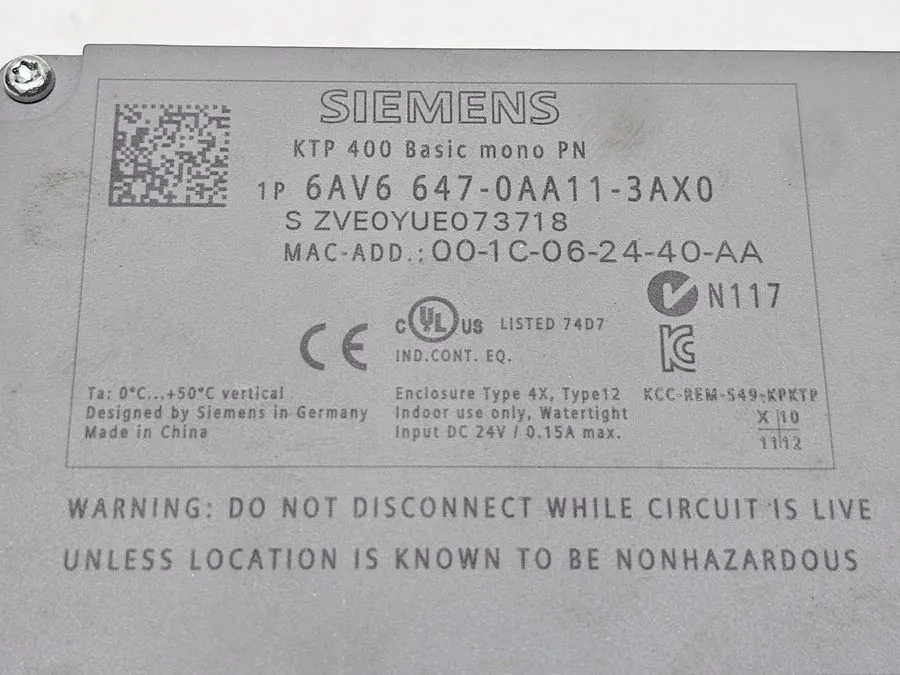 Панель оператора 6AV6 647-0AA11-3AX0 SIEMENS 6AV6647-0AA11-3AX0 HMI KTP400 Basic