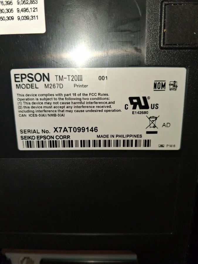 Принтер чеков Epson TM-T20III M267D Point Of Sale Receipt Printer Ethernet USB J