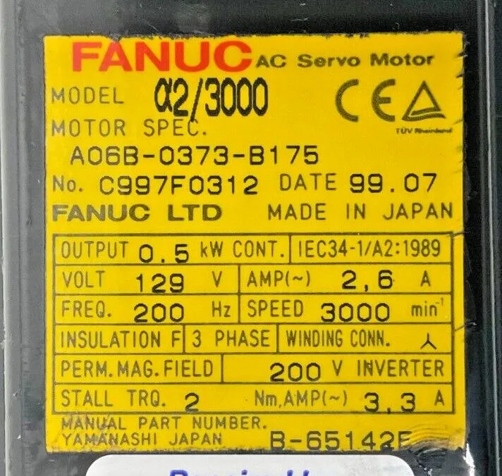 Серводвигатель FANUC AC Servo Motor 02/3000 A06B-0373-B175 0.5 kW 199V 3000RPM