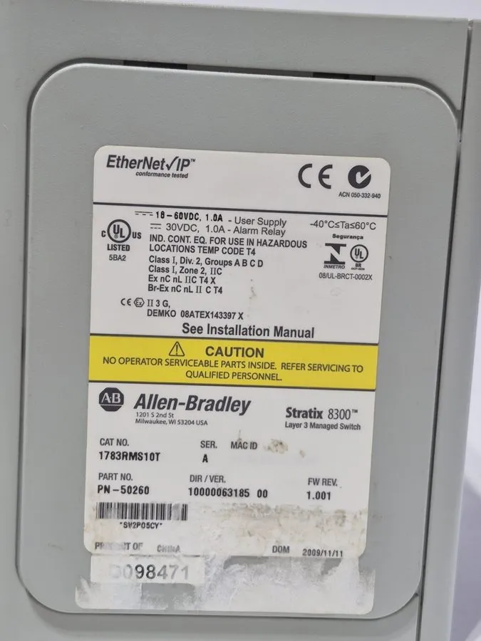 Коммутатор Allen Bradley 1783-RMS10T Ser A Stratix 8300 Ethernet Switch PN-50260 — фото лота 2
