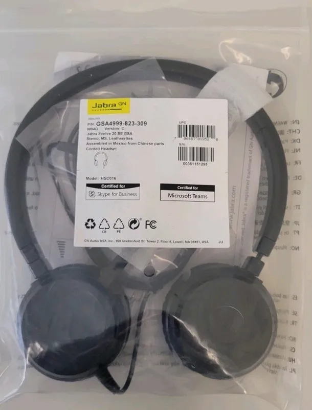 VoIP-шлюз Jabra Evolve 20 SE GSA (HSC016) Stereo headset (GSA4999-823-309) — фото лота 1