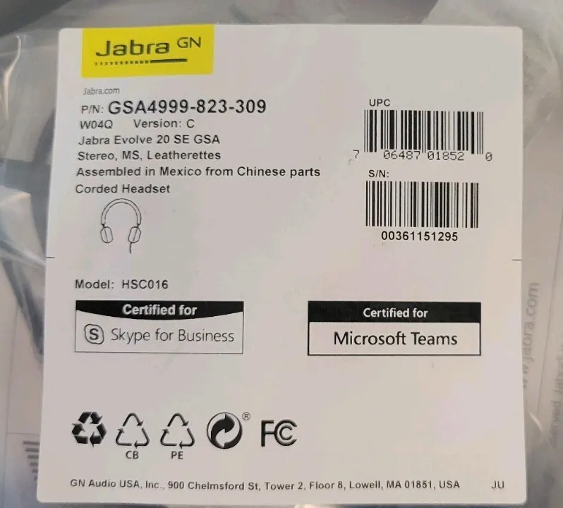 VoIP-шлюз Jabra Evolve 20 SE GSA (HSC016) Stereo headset (GSA4999-823-309) — фото лота 2