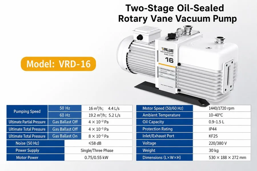 Насос VRD-16 Two-Stage Rotary Vane Vacuum Pump KF25 16m3/h Edwards RV12 Alternat — фото лота 1