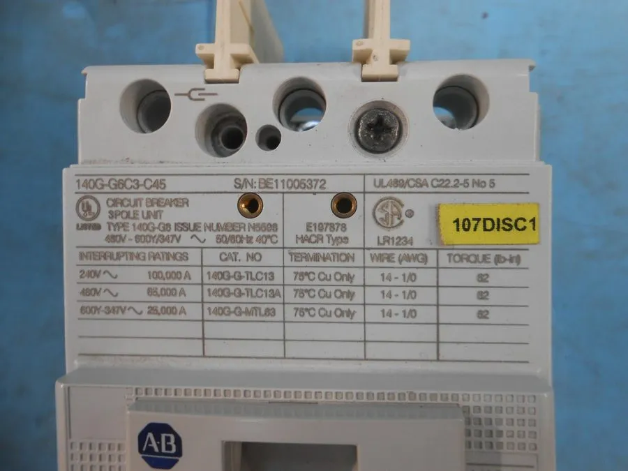 Автоматический выключатель Allen Bradley 140G-G6C3-C45 Circuit Breaker 3P 45A 48