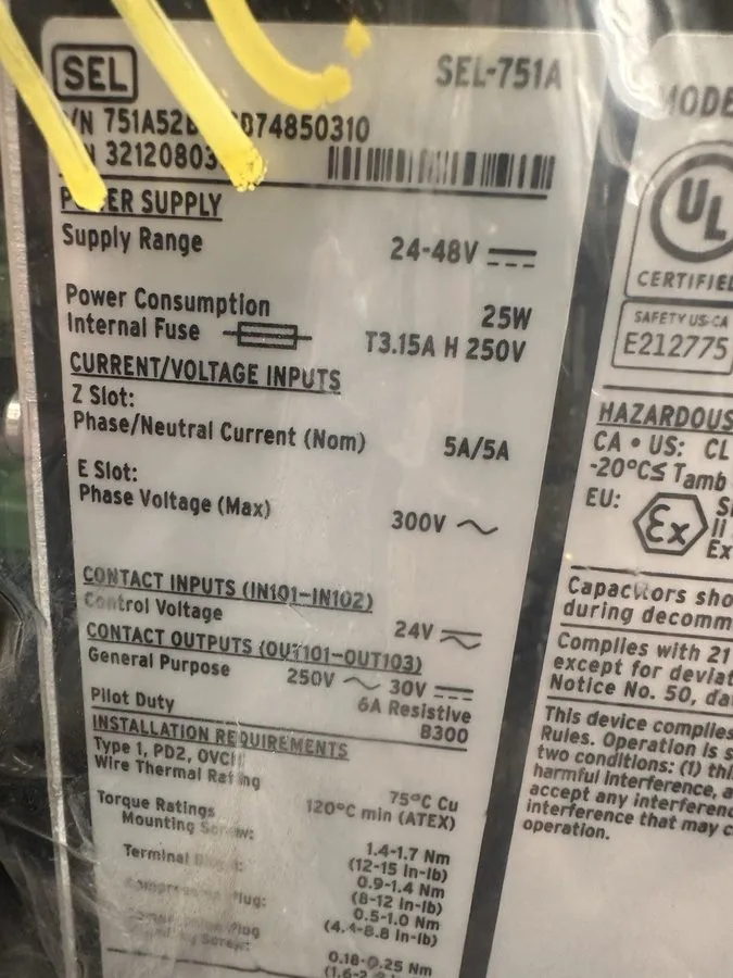 Реле защиты Sel Schweitzer SEL-751A 120-240VAC Feeder Protection Relay