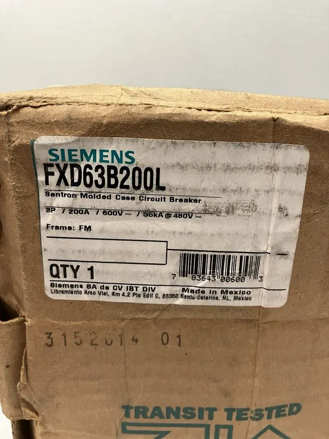 Автоматический выключатель SIEMENS FXD63B200L SENTRON MOLDED CASE CIRCUIT BREAKE — фото лота 1