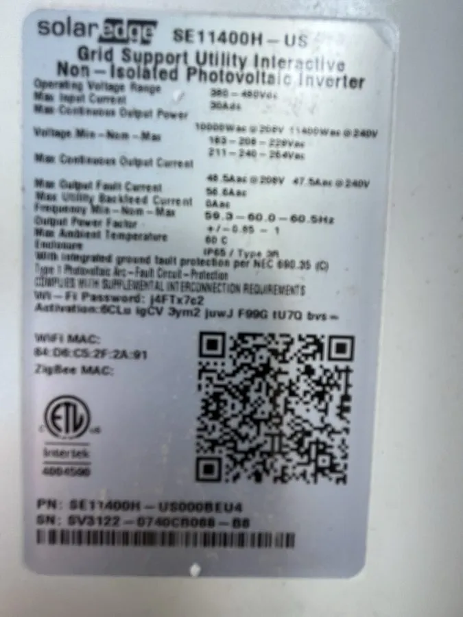 Инвертор SolarEdge 11.4 kW SV3122-US000BEU4 HD Wave Solar Inverter — фото лота 1