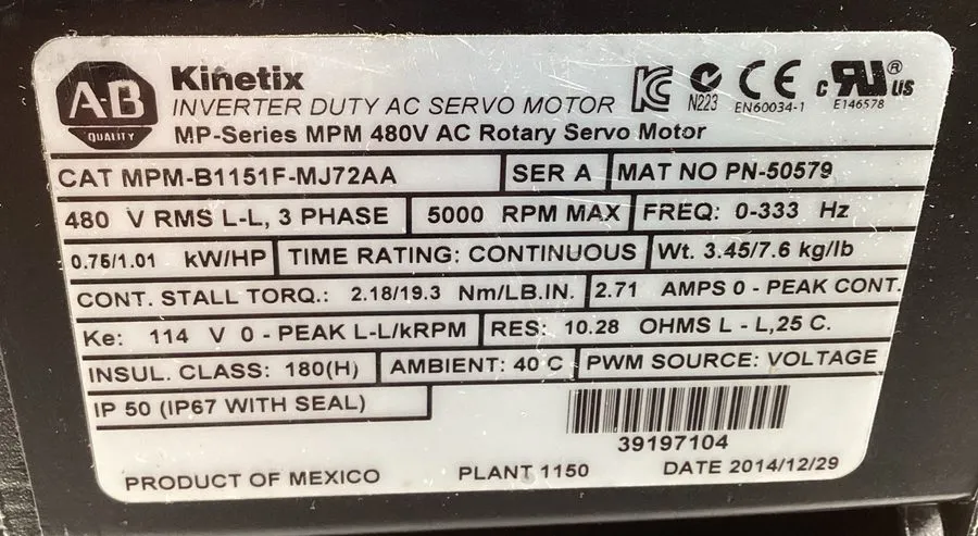 Серводвигатель Allen-Bradley MPM-B1151F-MJ72AA Servo Motor