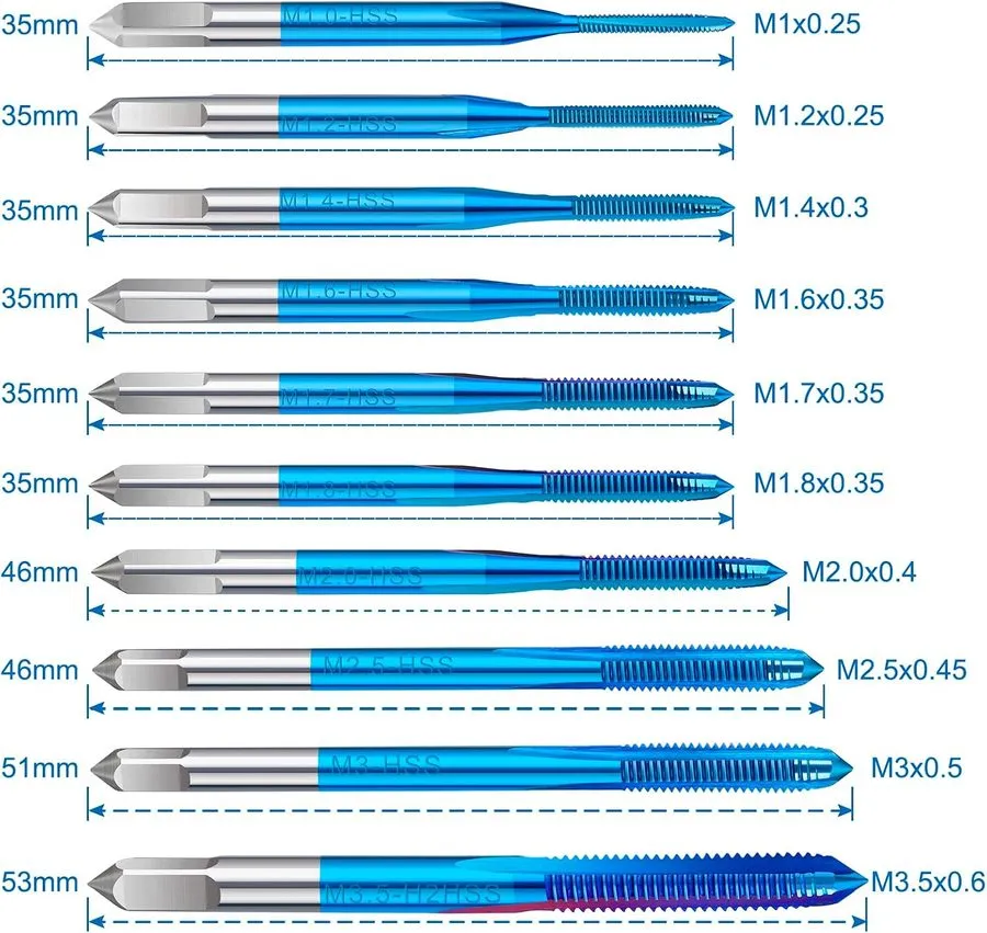 Режущий инструмент SMJXTOP Micro Metric Taps Bits Set with Tap Wrench,M1-M3.5 Mi