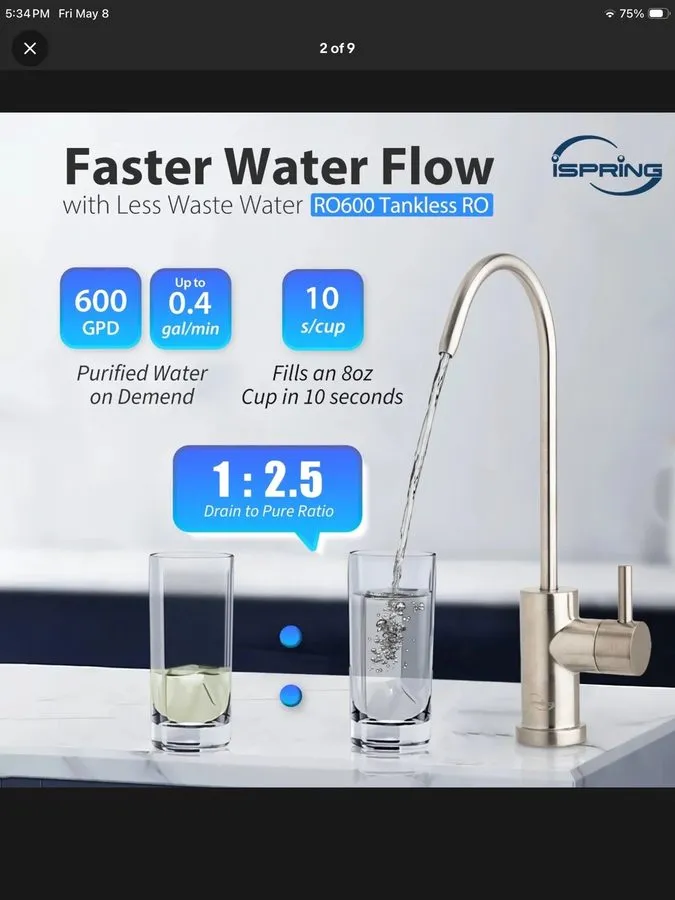 Насос iSpring RO600BN Tankless RO Reverse Osmosis Water Filtration System, 600 G