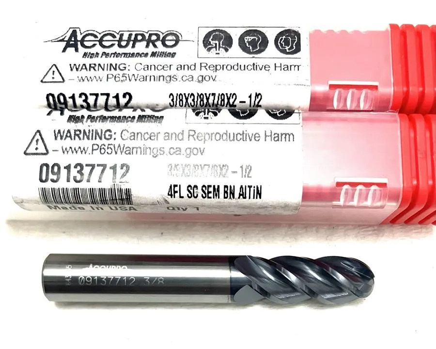 Режущий инструмент Accupro 3/8" 4FL Carbide Ball Nose End Mill 7/8" LOC AlTiN 09