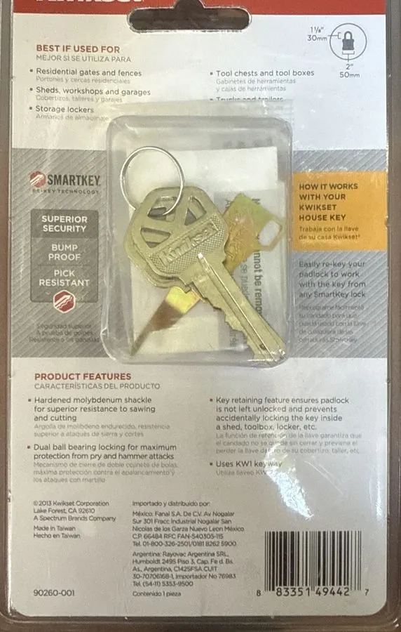 Такелажная скоба Kwikset SmartKey Padlocks Standard Shackle 90260-001 — фото лота 1