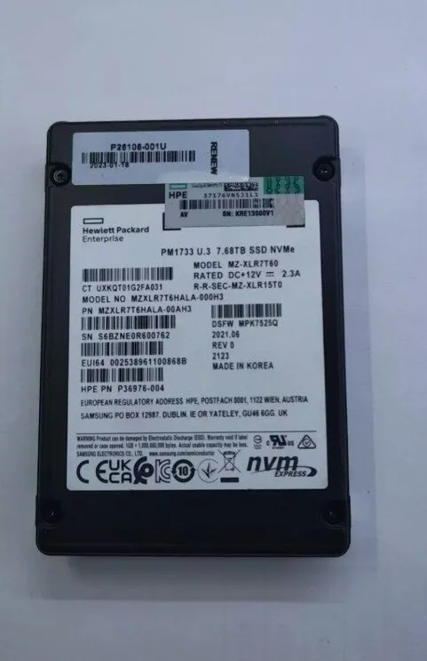 SSD-накопитель Samsung PM1733 7.68TB HPE SSD U.3 NVMe MZ-XL57T60 MZXL57T6HALA-00
