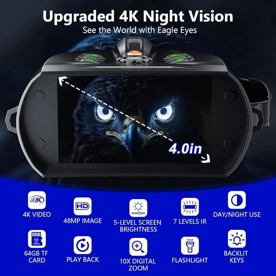 Анализатор цепей 4K Night Vision Goggles, 4.0" HD Screen Night Vision Binoculars