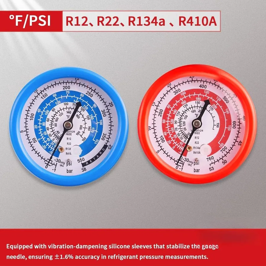 Манометрический коллектор HVAC Manifold Gauge Set R22/R410a/R134a w/ 5FT Hoses & — фото лота 2