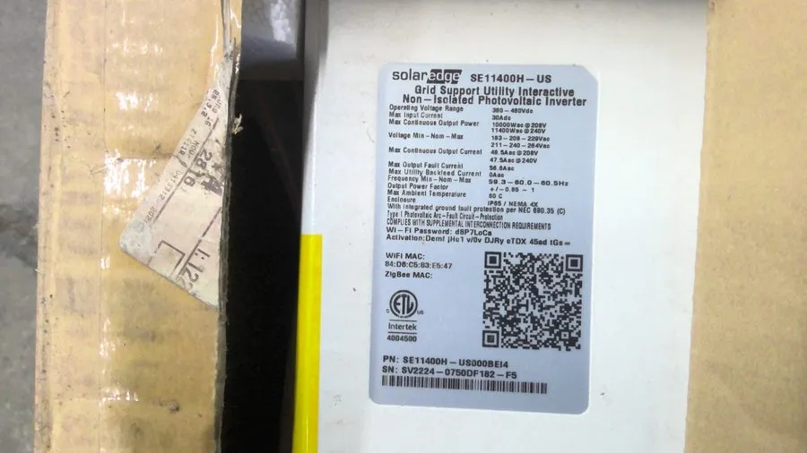Инвертор SolarEdge 11.4kW Inverter SE11400H-US000BEI4 Unopened