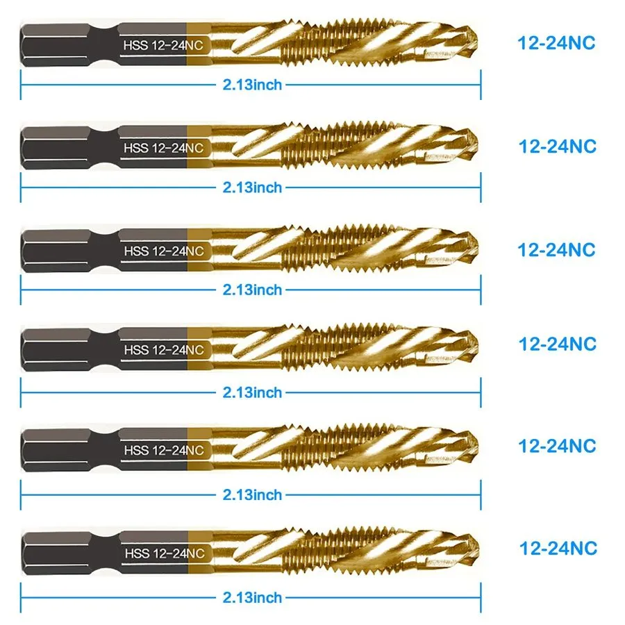 Режущий инструмент 6-pc 12-24NC Combination Drill Tap Bit Set SAE, Thread Size, 