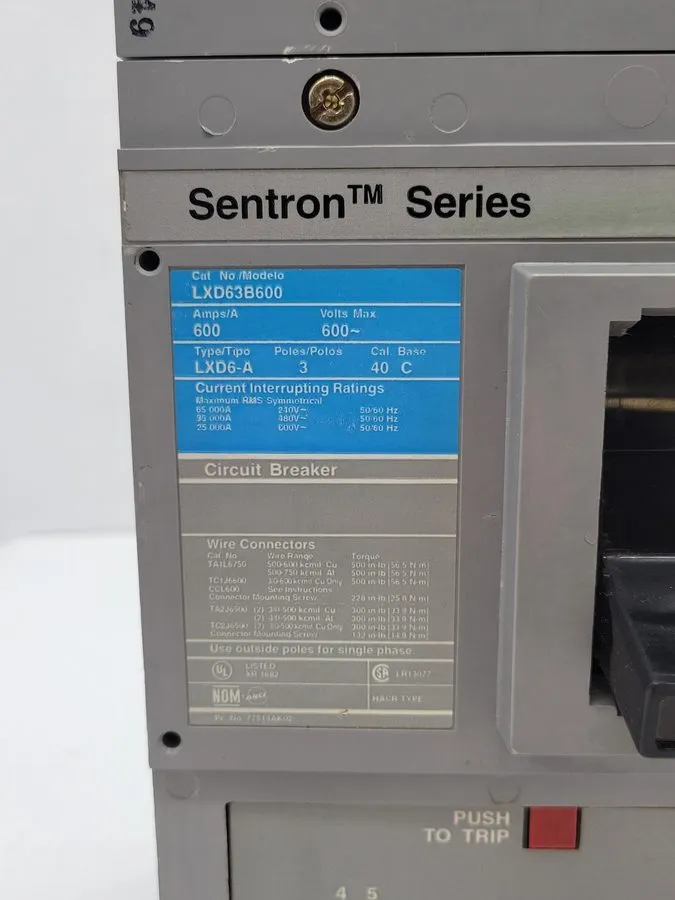 Автоматический выключатель Siemens lxd63s600a Sentron Series 600A 600V 3P Circui