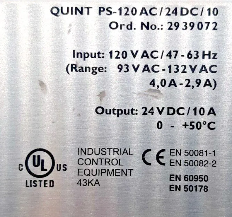 Блок питания Phoenix Contact, Quint PS-120AC/24DC/10, 2939072, Power Supply 24vD