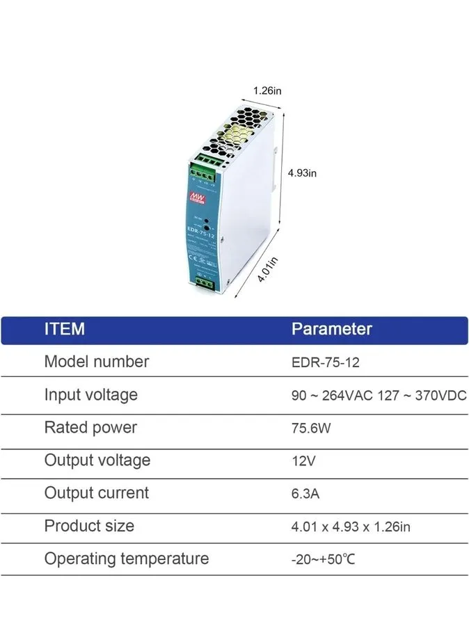 Блок питания Mean Well EDR-75-12 AC/DC DIN Rail Power Supply 75W 12V 6.3A