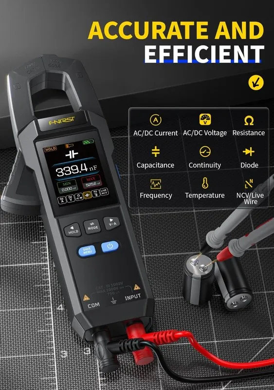 Мультиметр 【Newly Upgraded】 FNRSI DMC-100 10000-Count True RMS Clamp Meter, 6