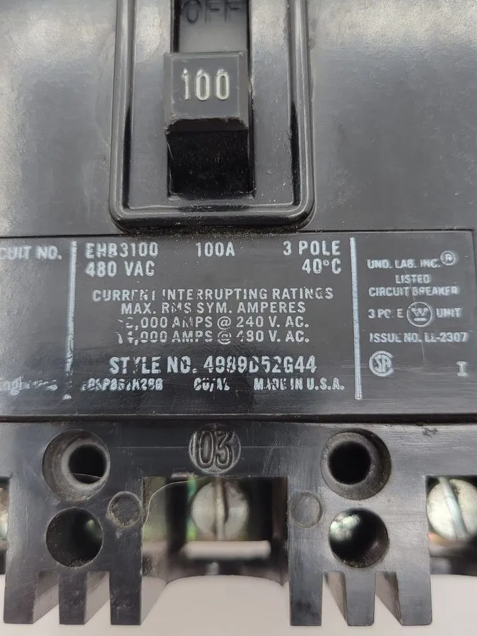 Автоматический выключатель Westinghouse EHB3100 Circuit Breaker 100A 3P 480V 3PH