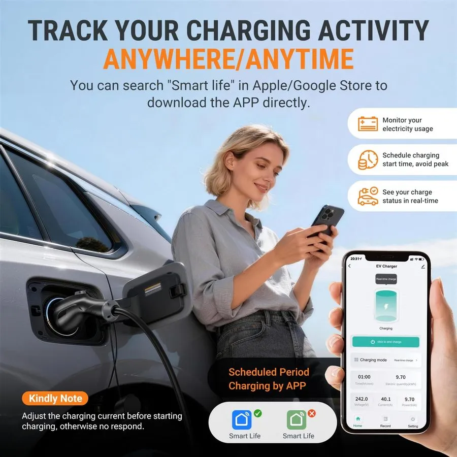Аккумулятор Level 2 EV Charger (40Amp, 240V, NEMA 14-50P), Portable Electric Veh