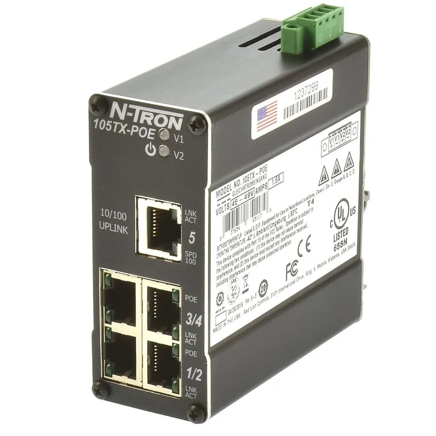 Коммутатор N-Tron 105TX-POE Industrial Unmanaged POE Ethernet Switch 5 Port