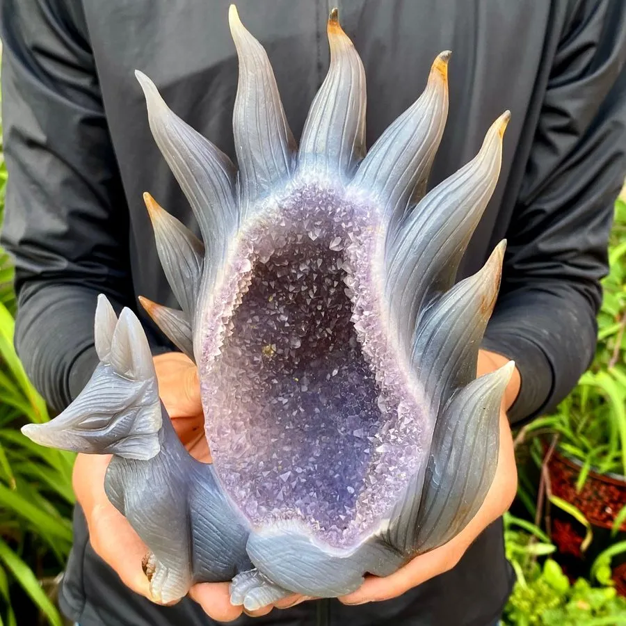 Лабораторный прибор 2.86LB Natural Agate Geode Hand Carved Nine-tailed Fox Quart