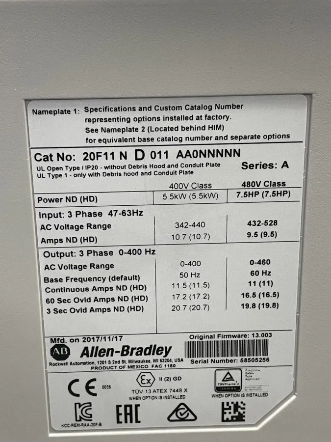Частотный преобразователь 20F11ND011AA0NNNNN