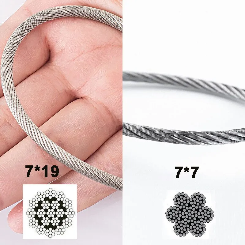 Кабель 304StainlessSteel Wire Rope Cable Rigging Flexible 0.3-20mm 7x7 / 7x19 St — фото лота 1