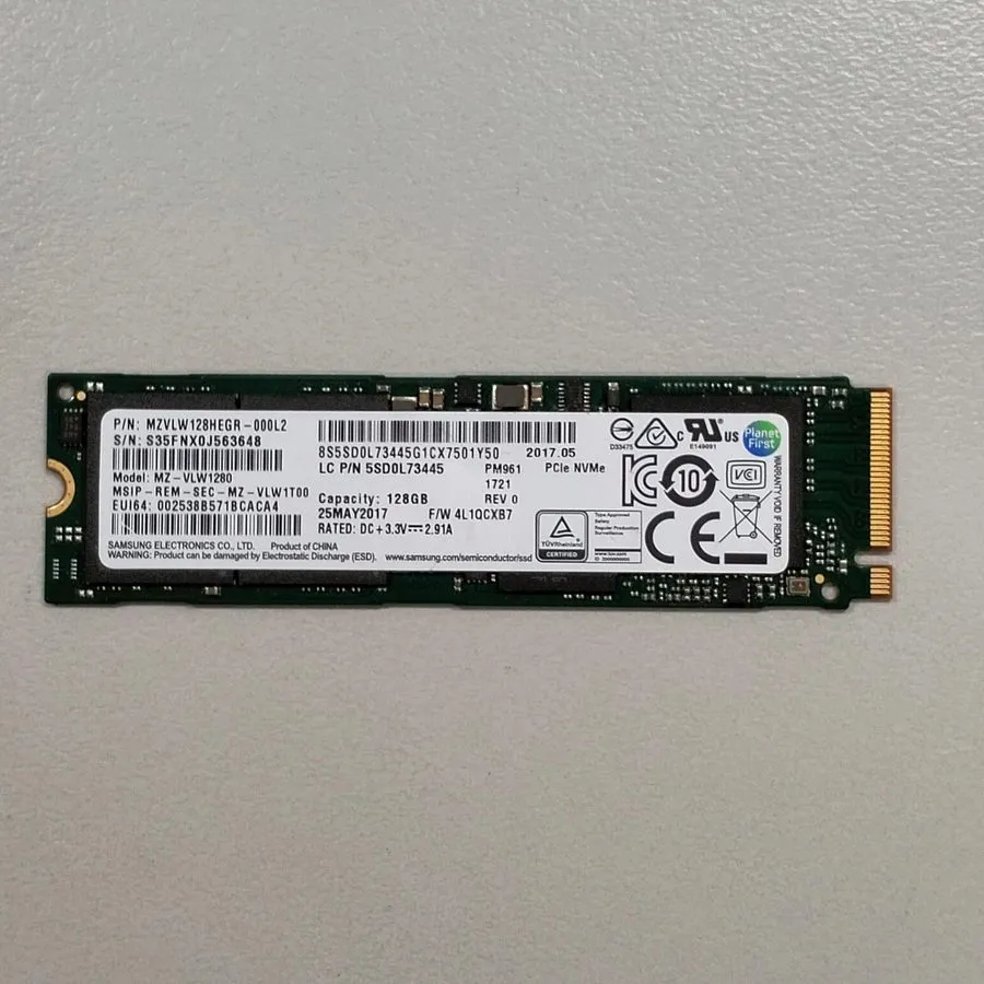 SAMSUNG PM961 128GB M.2 2280 PCIE NVME TLC SSD GREEN