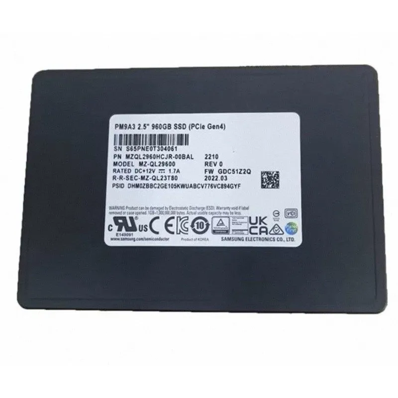 SSD-накопитель Samsung PM9A3 960GB 2.5” SSD U.2 PCle 4.0 x4 MZQL2960HCJR-00A07、0