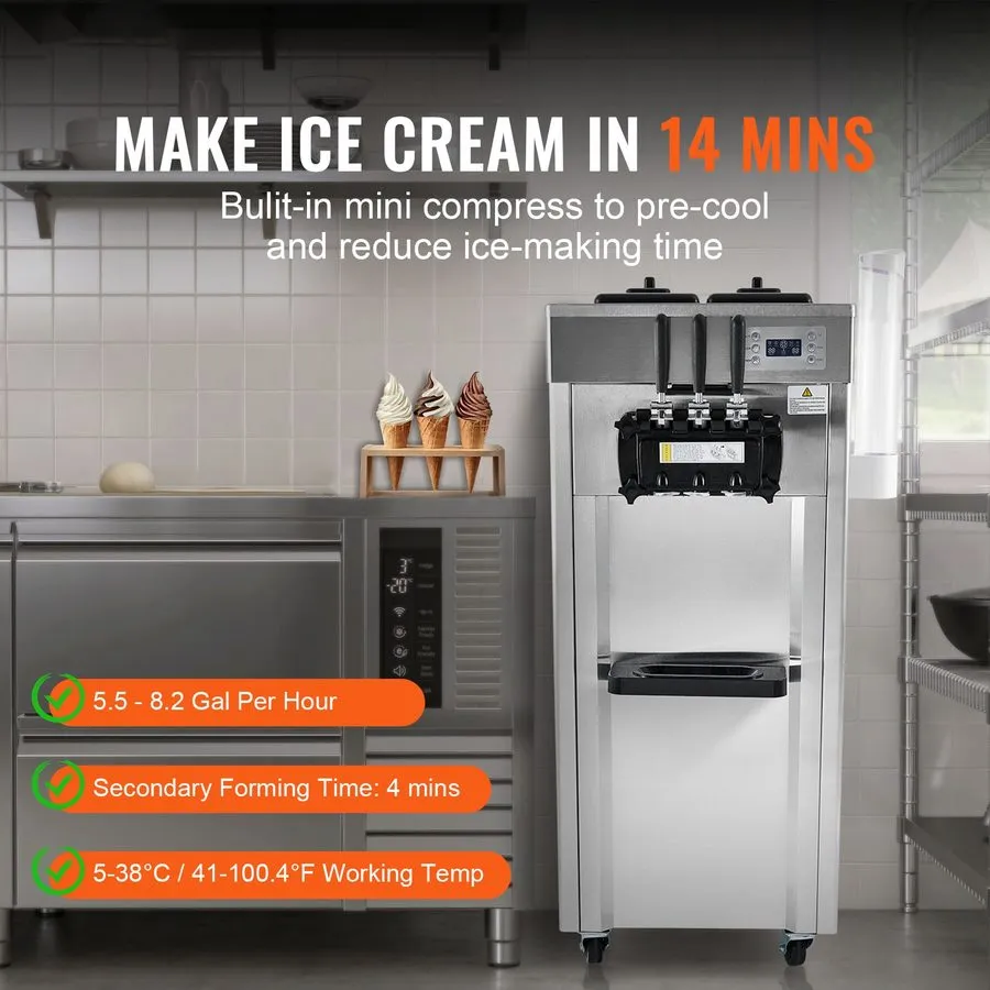 Оборудование для общепита VEVOR Commercial Ice Cream Machine 2200W 3-Flavor Soft