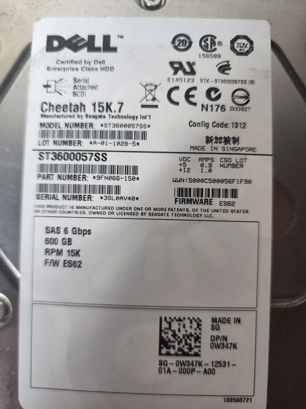 Жёсткий диск Dell W347K 0W347K ST3600057SS 600GB 15K 6G 3.5" SAS HDD HARD DRIVE  — фото лота 2