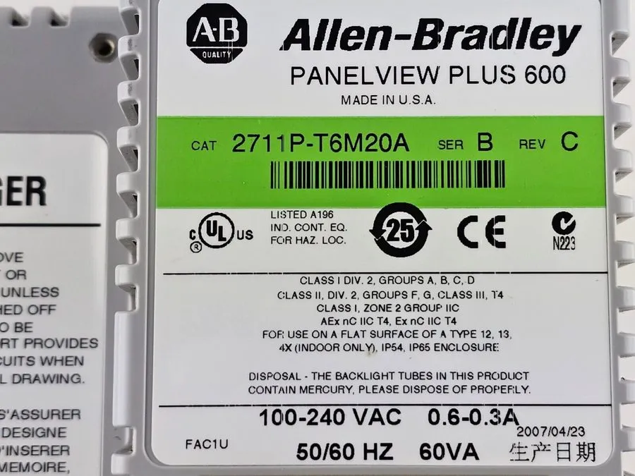 Панель оператора Allen-Bradley PanelView Plus 600 Touch Panel 2711P-T6M20A