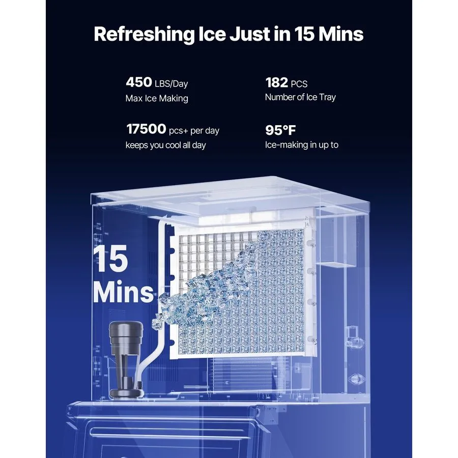 Льдогенератор Commercial Ice Maker Machine 450LBS/24H, Stainless Steel Undercoun
